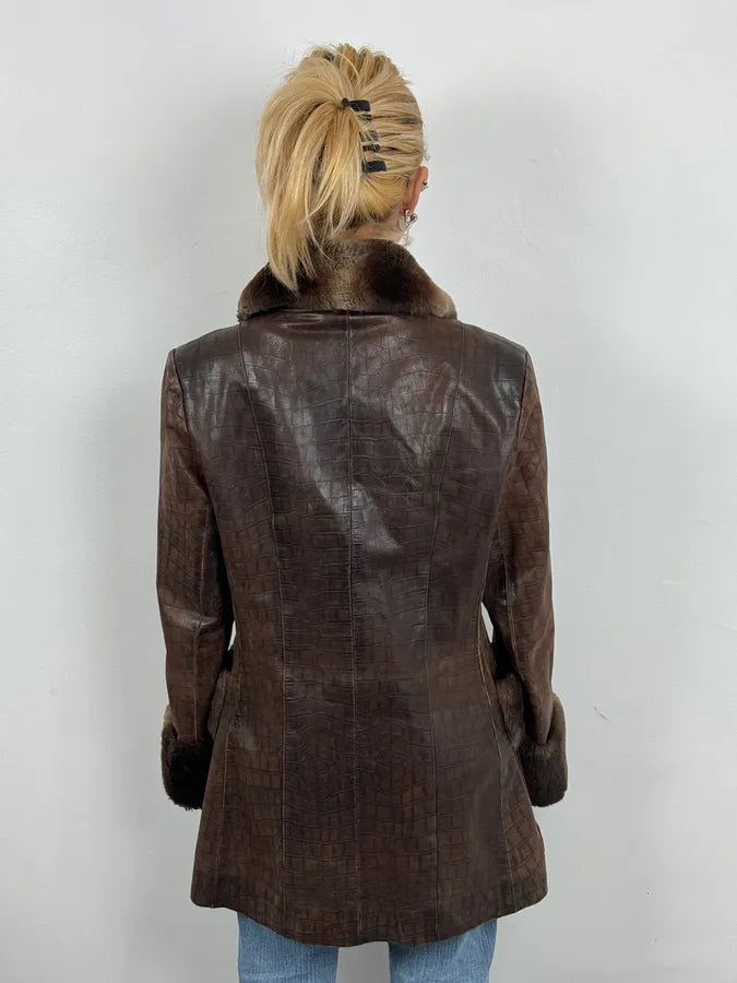 AW1995 Miu Miu Crocodile Effect Leather Premium Fur Coat wAbbsnE 2