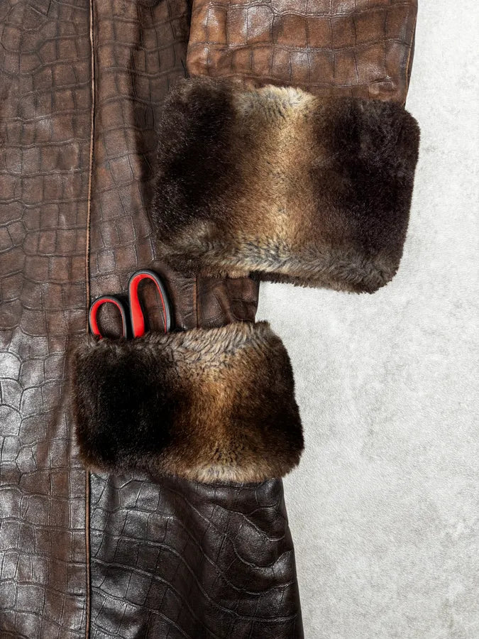 AW1995 Miu Miu Crocodile Effect Leather Premium Fur Coat wAbbsnE 7