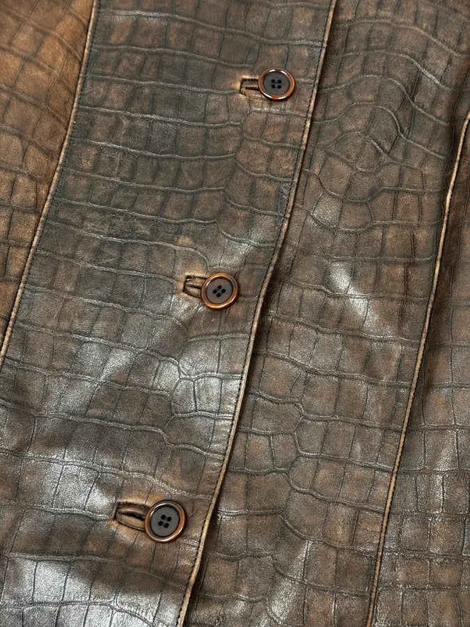 AW1995 Miu Miu Crocodile Effect Leather Premium Fur Coat wAbbsnE 8