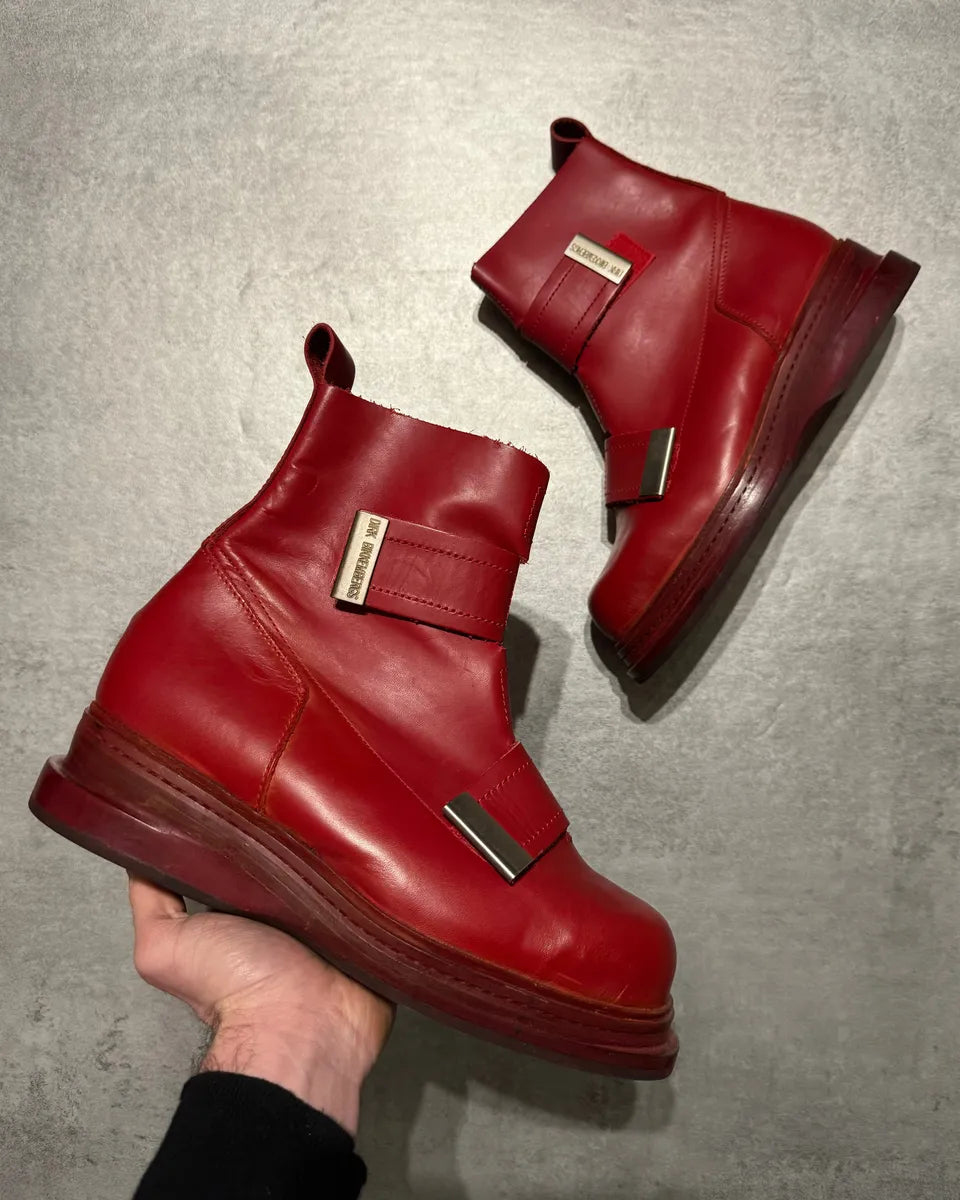 AW1996 Dirk Bikkembergs Red Astro Strapped Leather Boots xLMFleu 0