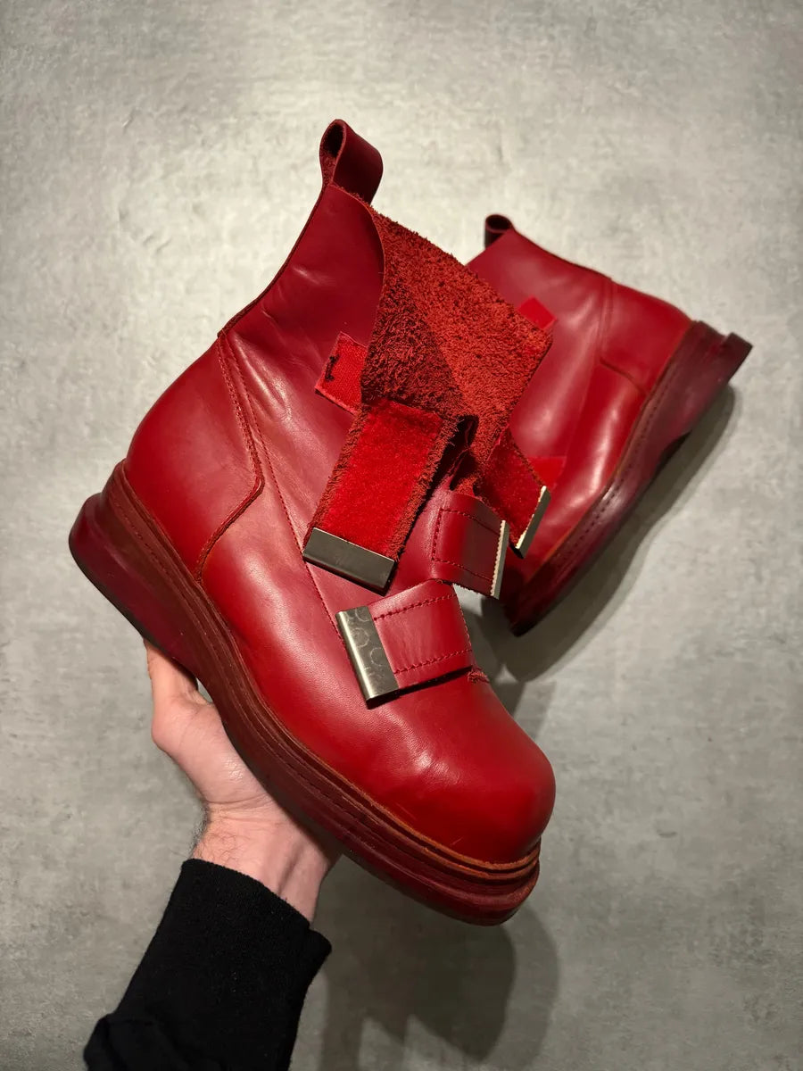 AW1996 Dirk Bikkembergs Red Astro Strapped Leather Boots xLMFleu 1