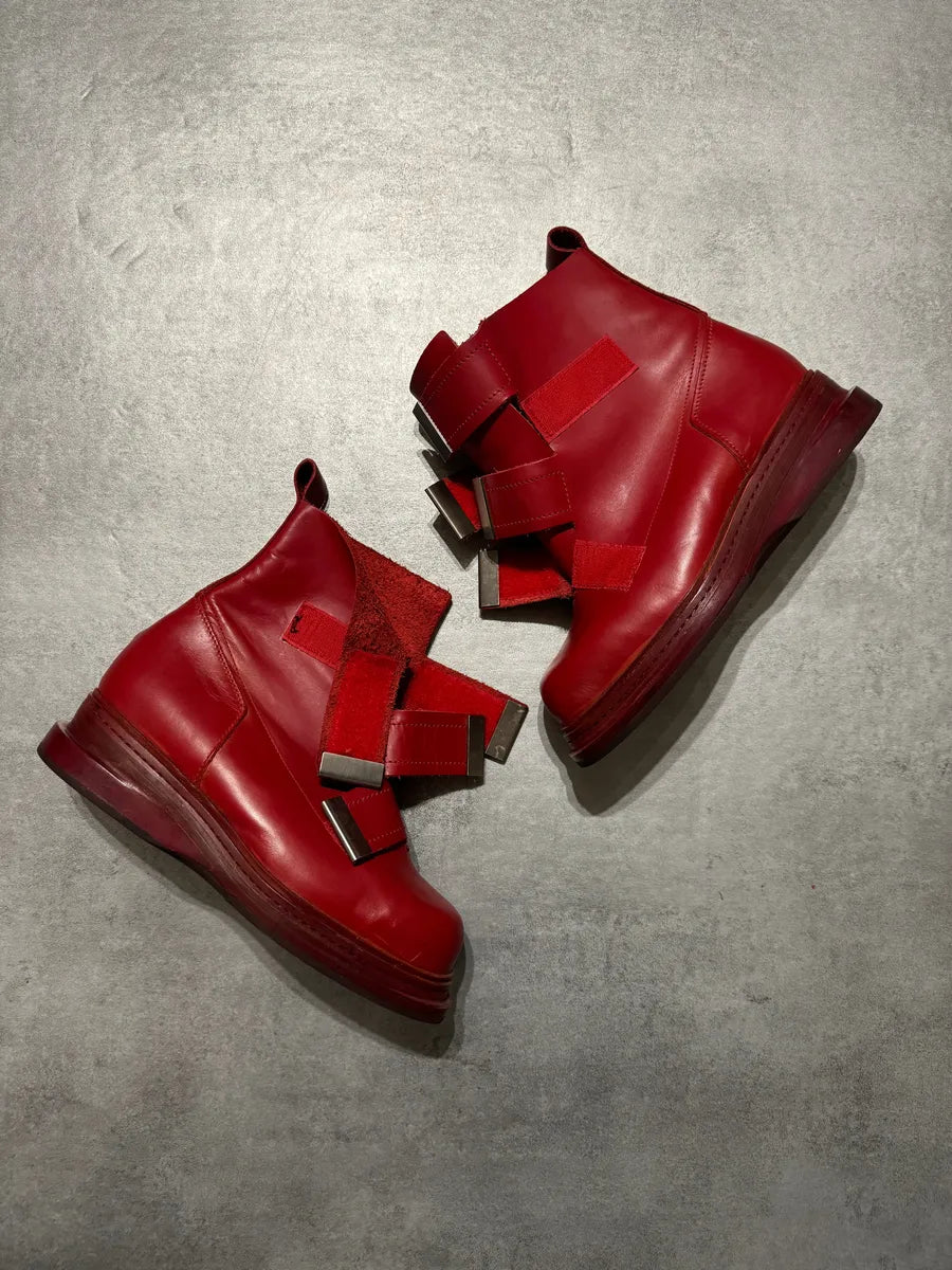 AW1996 Dirk Bikkembergs Red Astro Strapped Leather Boots xLMFleu 4