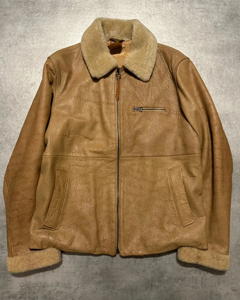 AW1996 Dolce & Gabbana Raw Shealing Beige Leather Jacket (M/L) 0