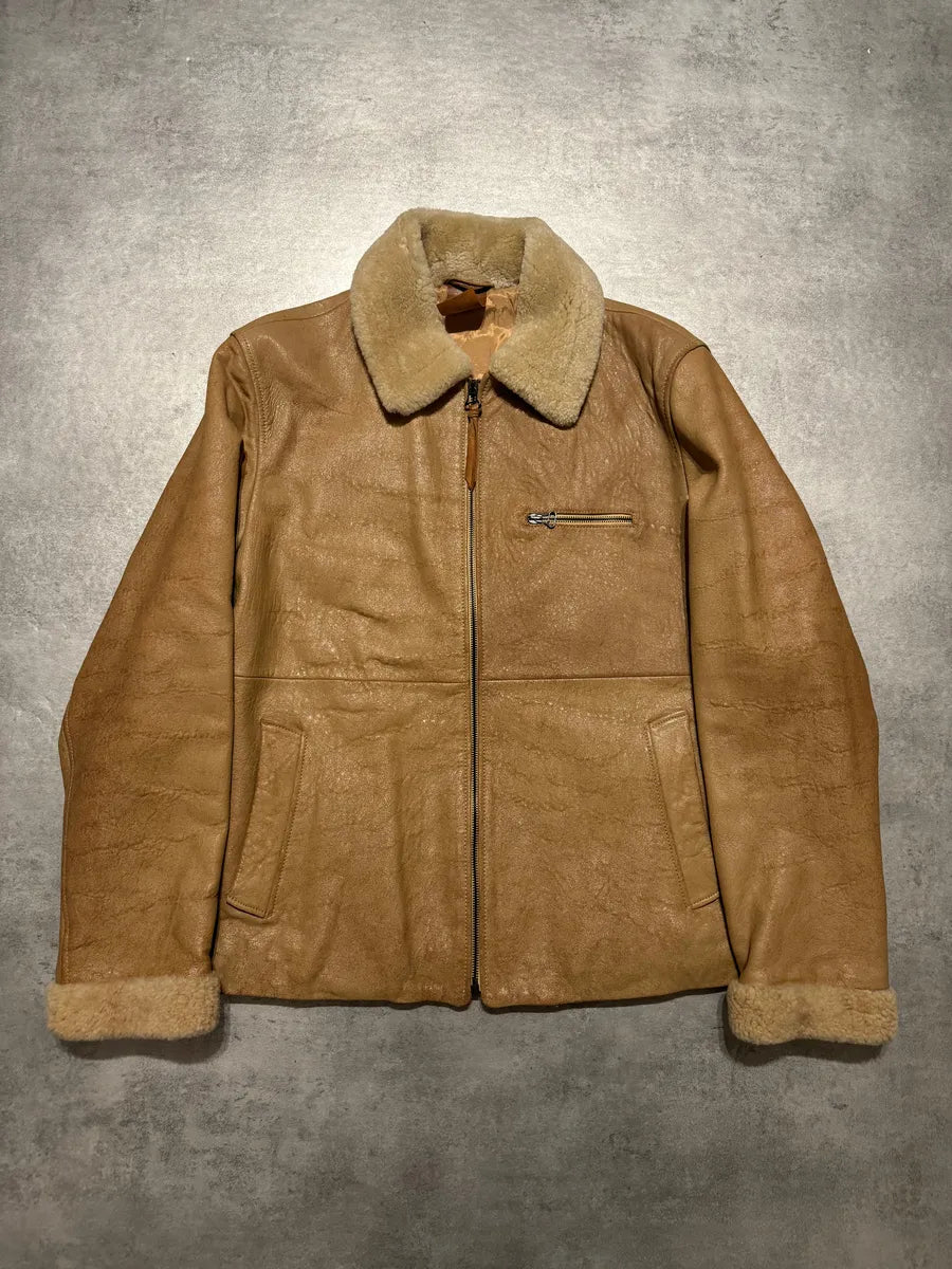 AW1996 Dolce & Gabbana Raw Shealing Beige Leather Jacket WXENvjj 4
