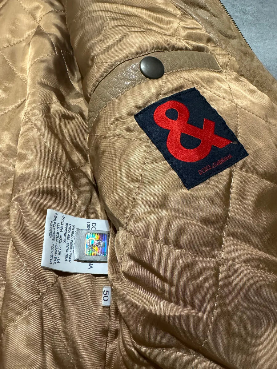 AW1996 Dolce & Gabbana Raw Shealing Beige Leather Jacket WXENvjj 6
