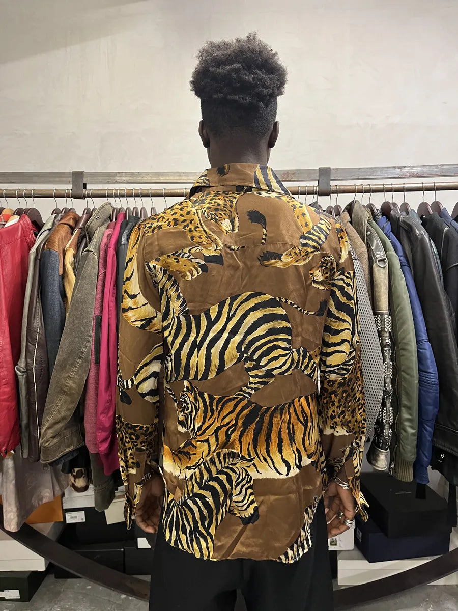 AW1996 Dolce & Gabbana Silk Tiger Brown Safari Shirt oFobZsZ 2