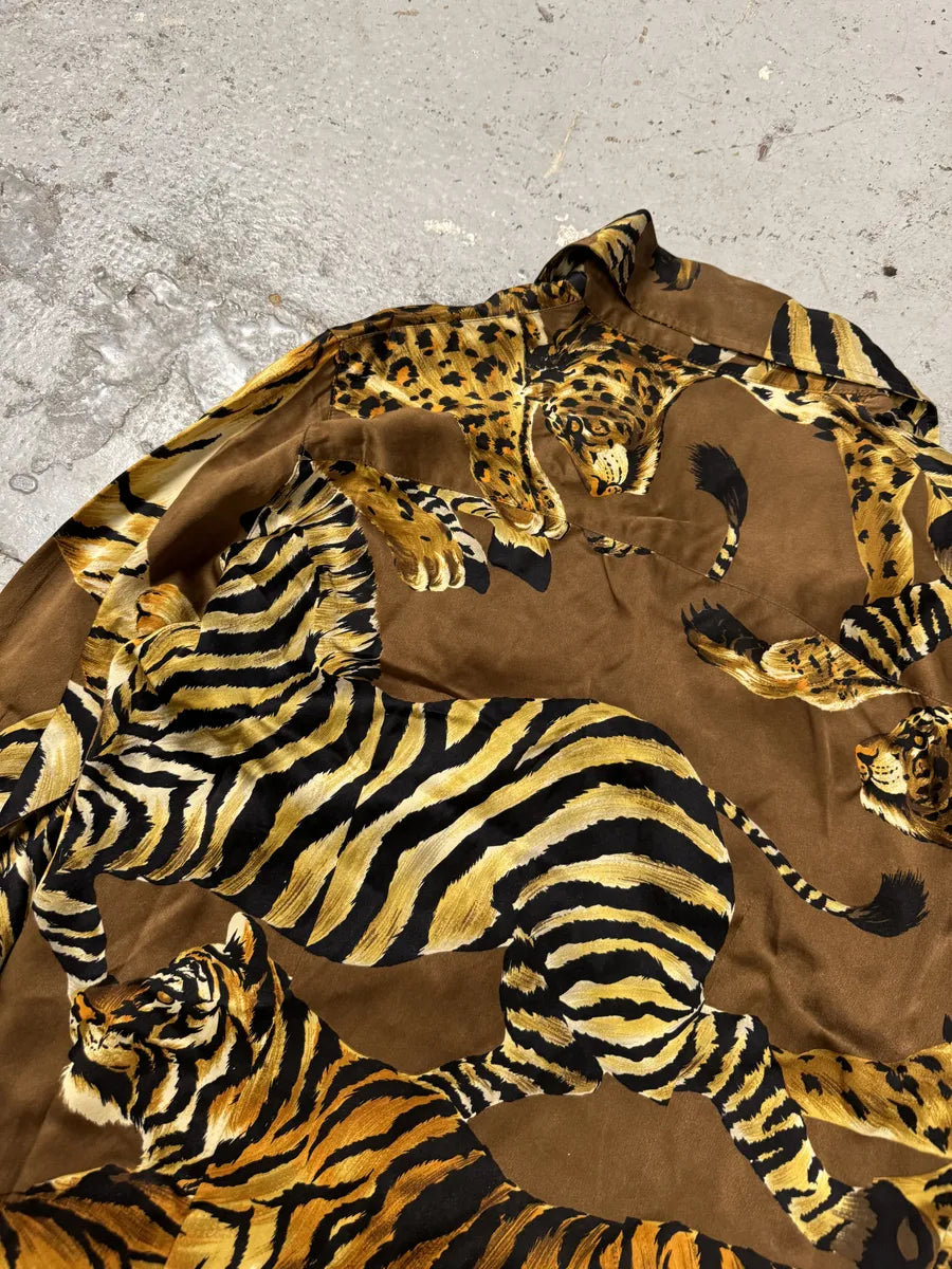 AW1996 Dolce & Gabbana Silk Tiger Brown Safari Shirt oFobZsZ 4