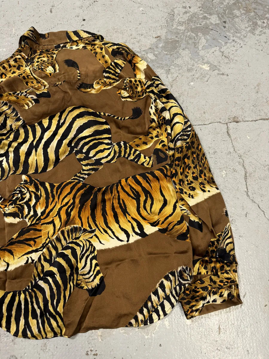 AW1996 Dolce & Gabbana Silk Tiger Brown Safari Shirt oFobZsZ 5