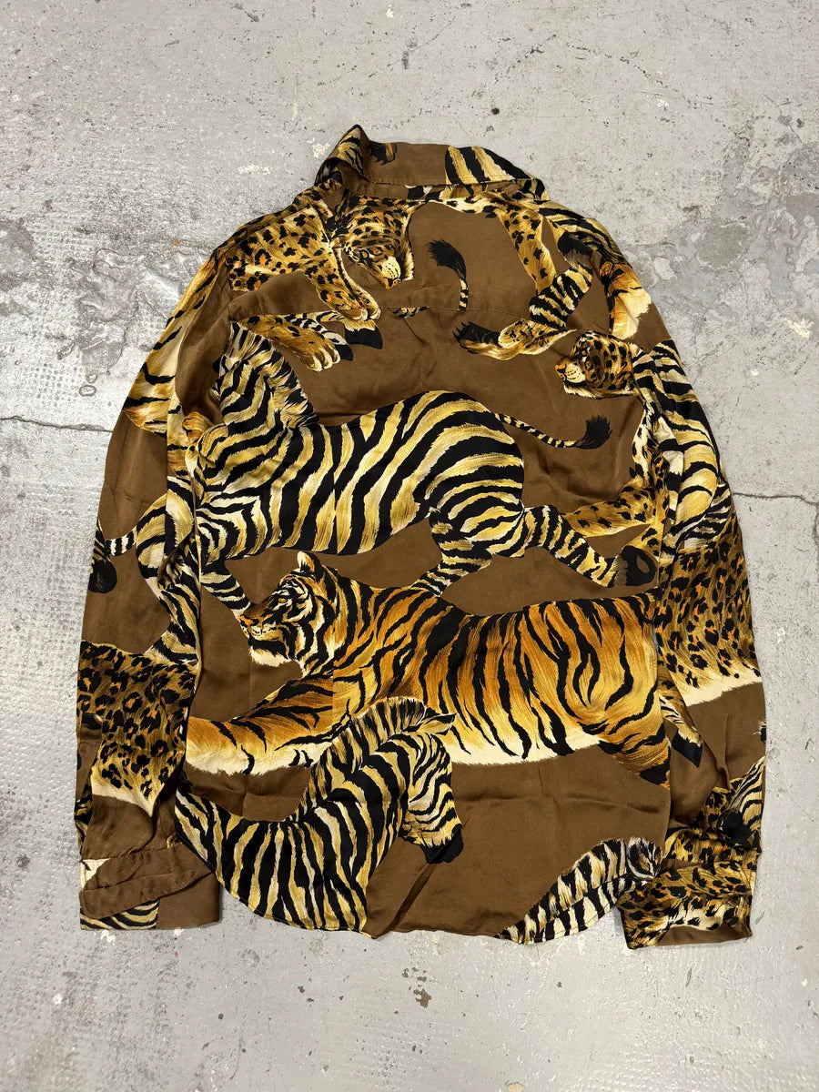AW1996 Dolce & Gabbana Silk Tiger Brown Safari Shirt oFobZsZ 6