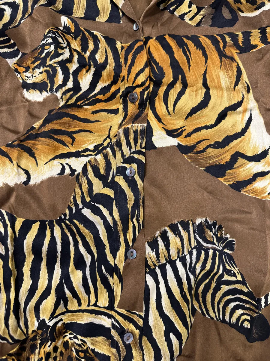 AW1996 Dolce & Gabbana Silk Tiger Brown Safari Shirt oFobZsZ 8