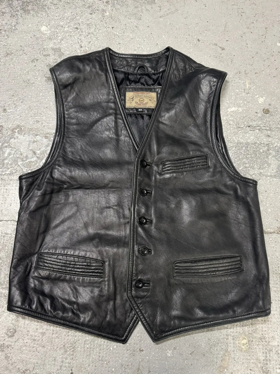 AW1996 Giorgio Armani Leather Biker Vest (S/M) 0