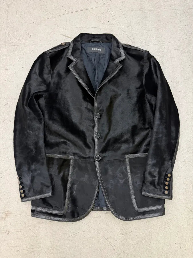 AW1997 Gucci Pony Hair Black Leather Blazer Jacket by Tom Ford PRVTRQw 0