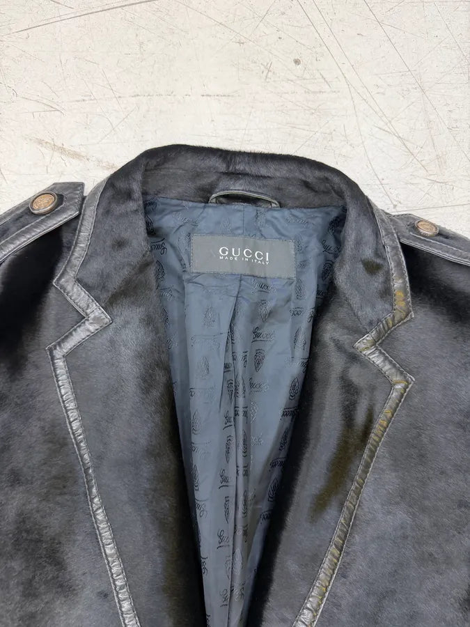 AW1997 Gucci Pony Hair Black Leather Blazer Jacket by Tom Ford PRVTRQw 11