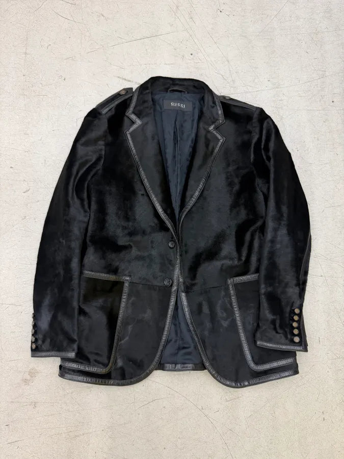 AW1997 Gucci Pony Hair Black Leather Blazer Jacket by Tom Ford PRVTRQw 2