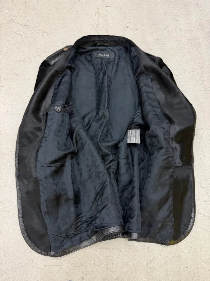 AW1997 Gucci Pony Hair Black Leather Blazer Jacket by Tom Ford PRVTRQw 7