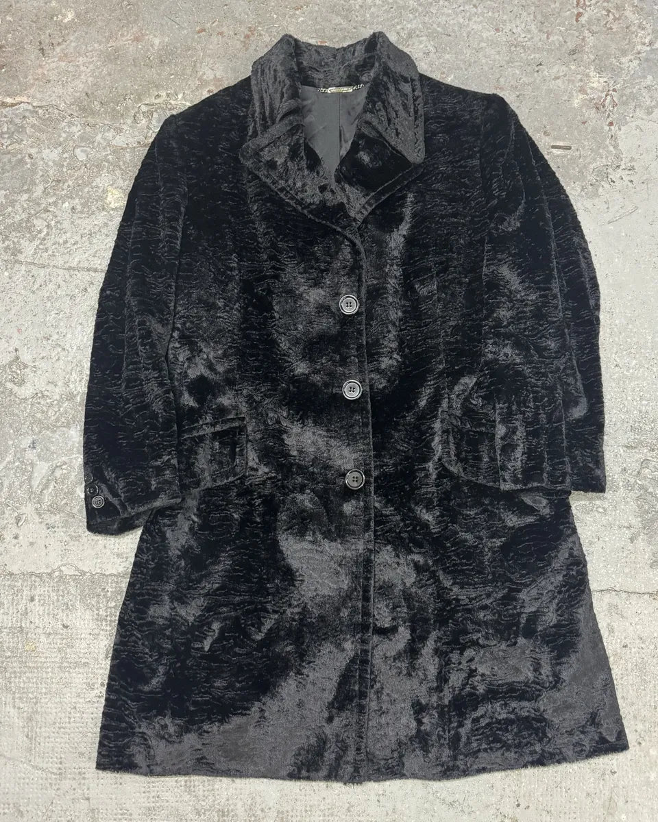 AW1998 Dolce & Gabbana Fur Effect Relief Black Long Jacket yVTgRWN 0