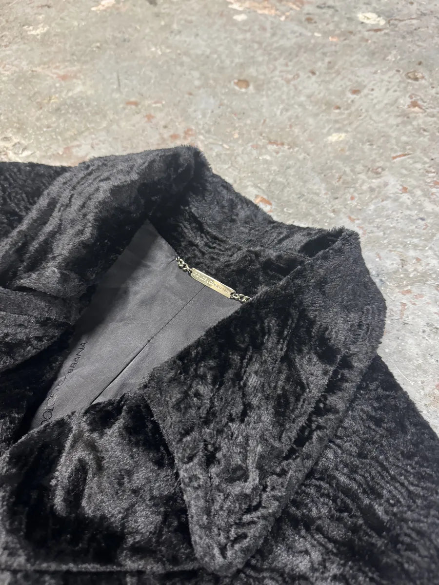 AW1998 Dolce & Gabbana Fur Effect Relief Black Long Jacket yVTgRWN 11