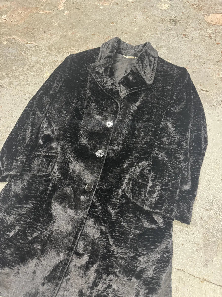 AW1998 Dolce & Gabbana Fur Effect Relief Black Long Jacket yVTgRWN 12