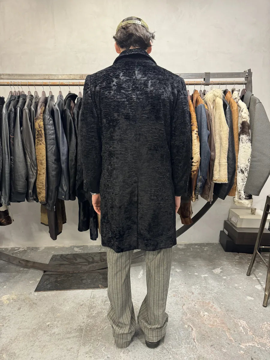 AW1998 Dolce & Gabbana Fur Effect Relief Black Long Jacket yVTgRWN 3