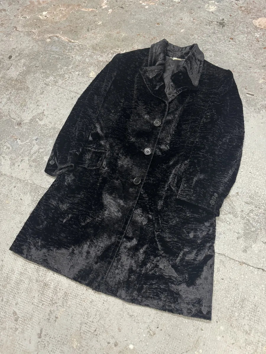 AW1998 Dolce & Gabbana Fur Effect Relief Black Long Jacket yVTgRWN 5
