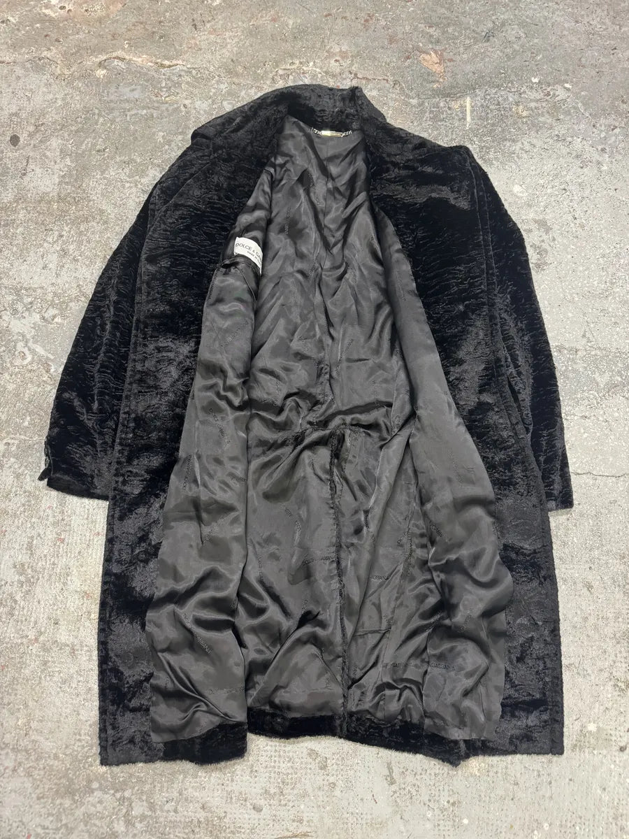 AW1998 Dolce & Gabbana Fur Effect Relief Black Long Jacket yVTgRWN 6