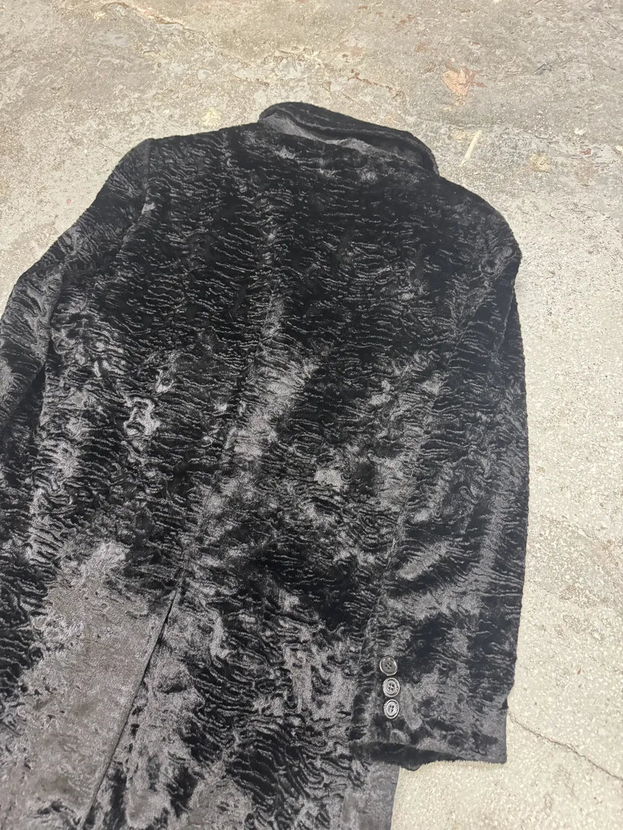 AW1998 Dolce & Gabbana Fur Effect Relief Black Long Jacket yVTgRWN 7