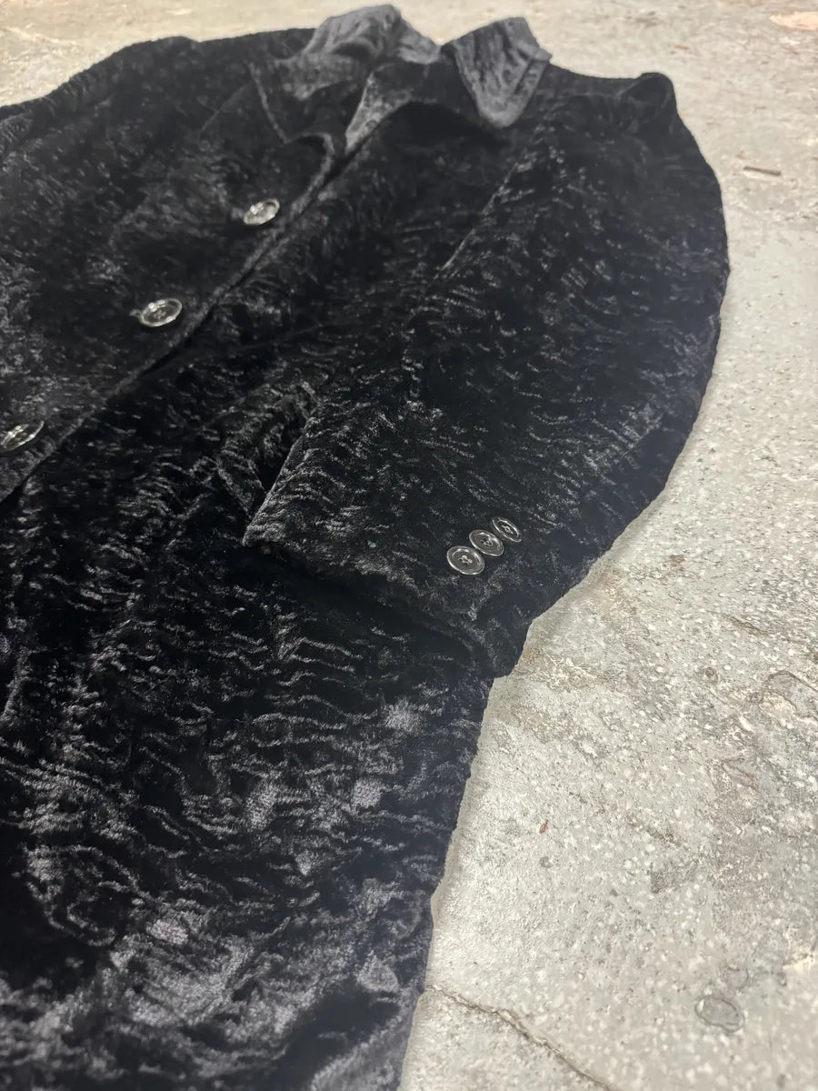 AW1998 Dolce & Gabbana Fur Effect Relief Black Long Jacket yVTgRWN 8