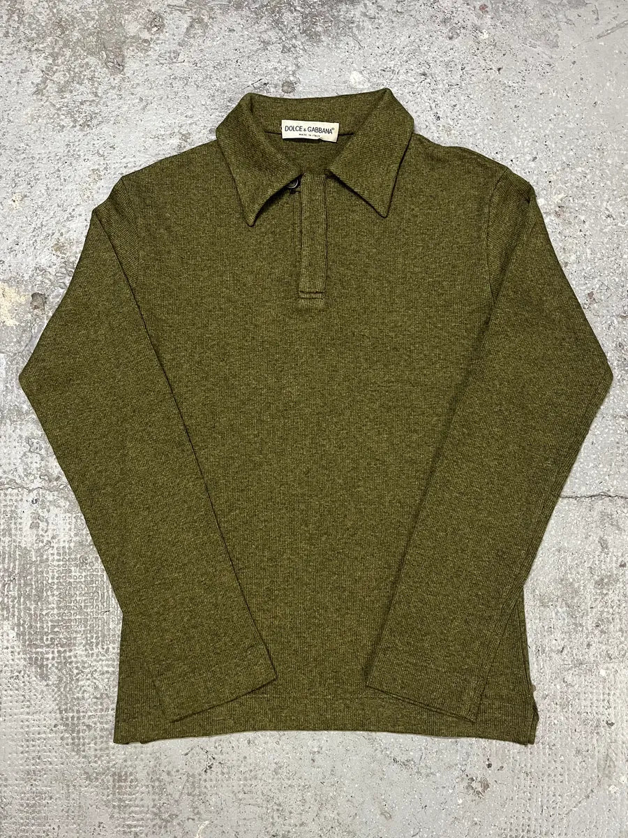 AW1998 Dolce & Gabbana Olive Pure Wool Polo Sweater (M) LyjuHVz 0