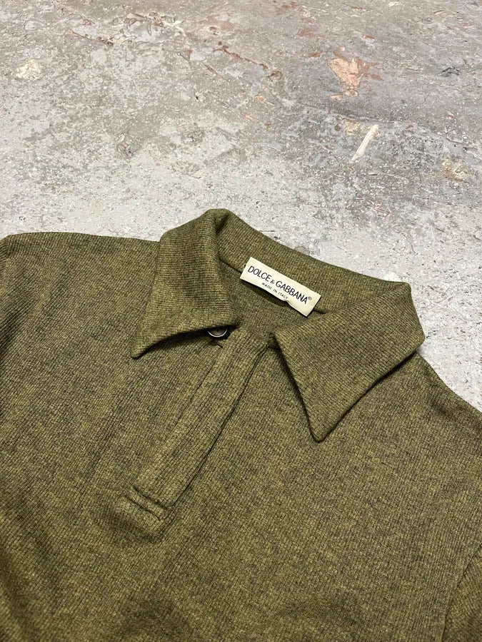 AW1998 Dolce & Gabbana Olive Pure Wool Polo Sweater (M) LyjuHVz 4