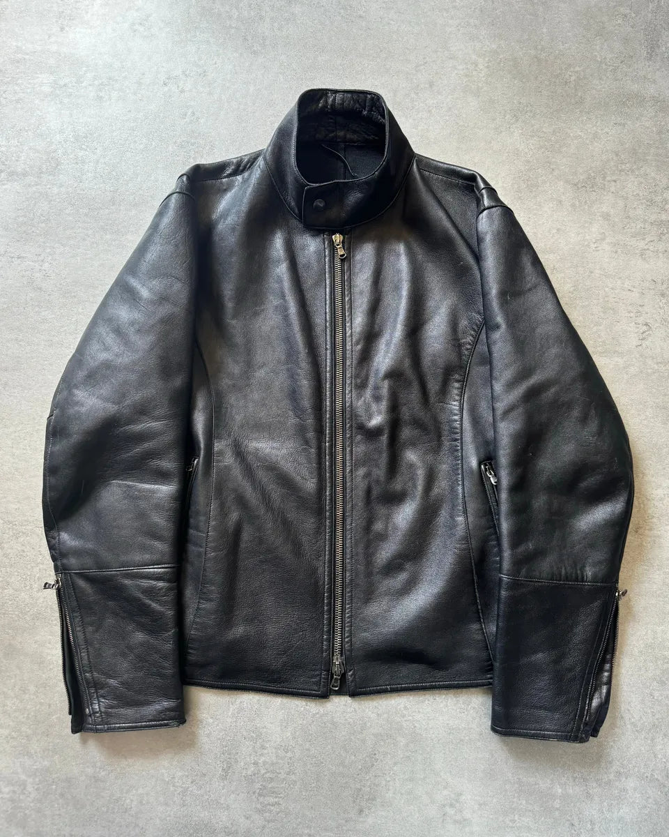 AW1998 Emporio Armani Black Dark Samurai Lamb Leather Jacket vjmqzNc 0