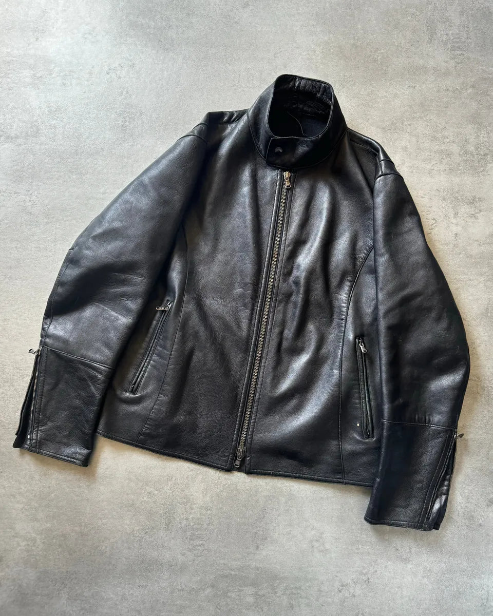 AW1998 Emporio Armani Black Dark Samurai Lamb Leather Jacket vjmqzNc 1