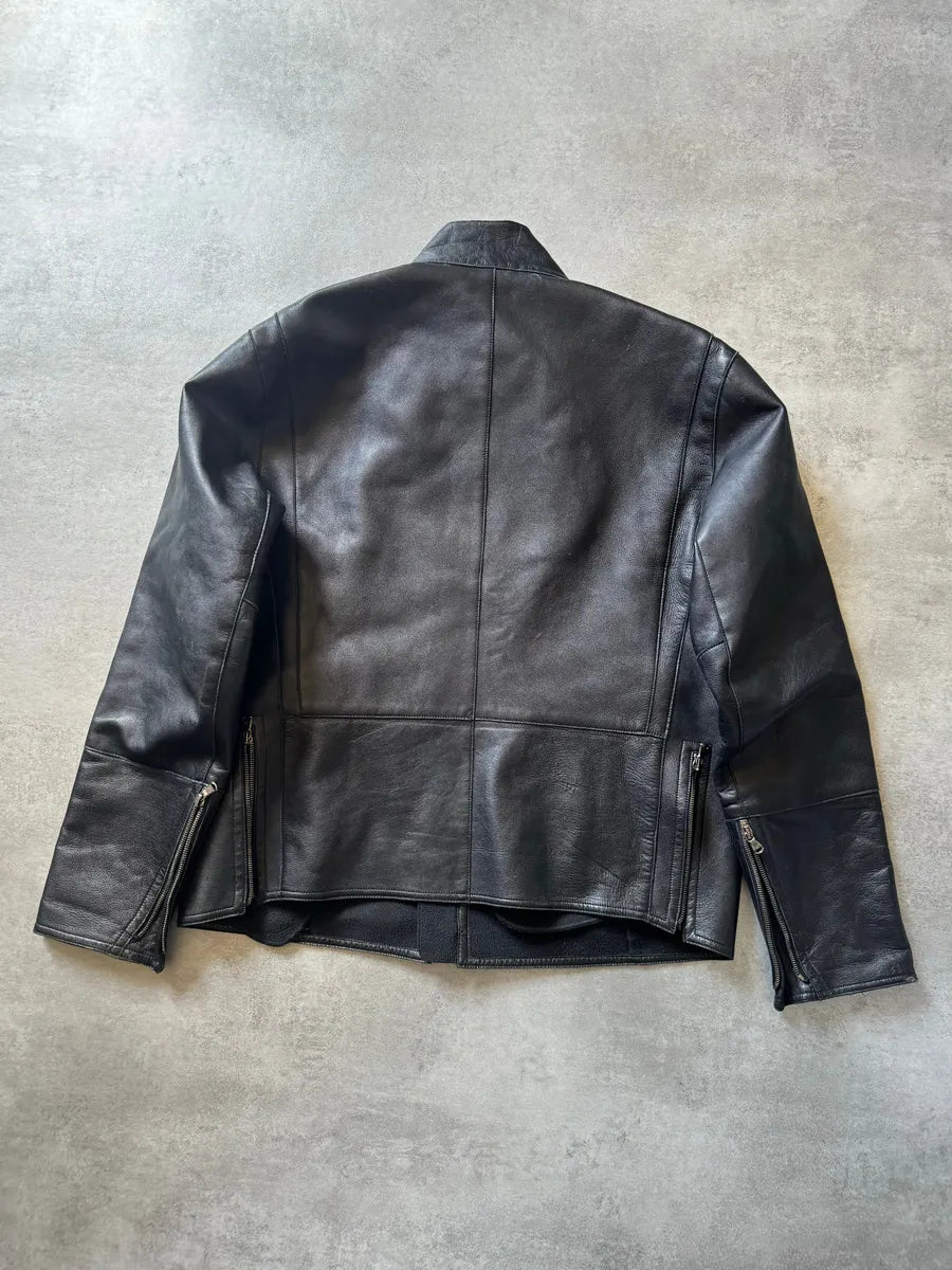 AW1998 Emporio Armani Black Dark Samurai Lamb Leather Jacket vjmqzNc 3