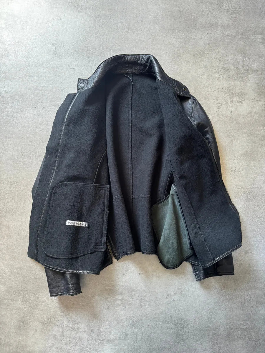 AW1998 Emporio Armani Black Dark Samurai Lamb Leather Jacket vjmqzNc 6