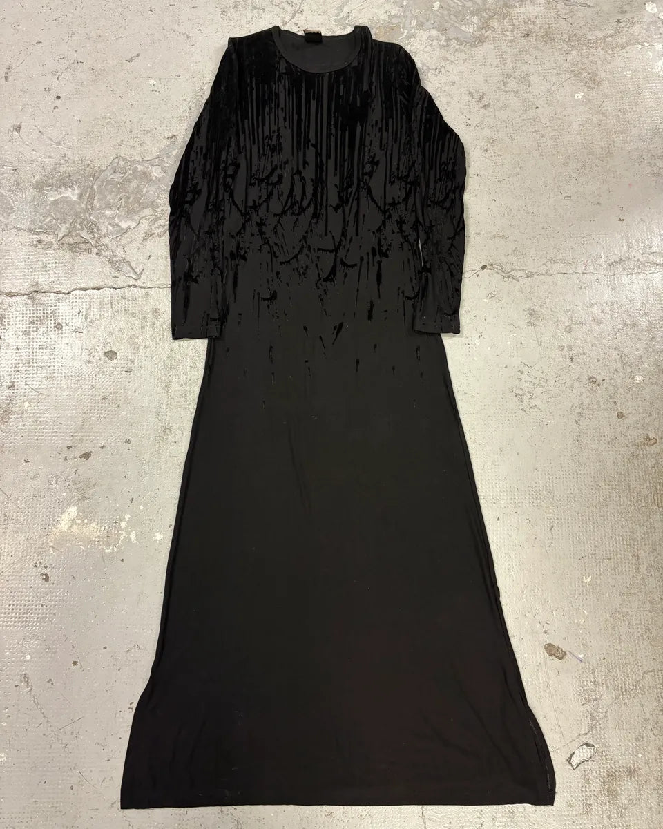 AW1998 Jean Paul Gaultier Blood Drip Black Velvet Maxi Dress (S/M) VCVbVLm 1