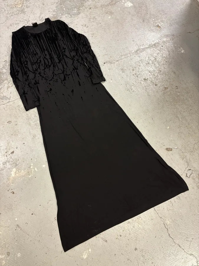 AW1998 Jean Paul Gaultier Blood Drip Black Velvet Maxi Dress (S/M) VCVbVLm 2