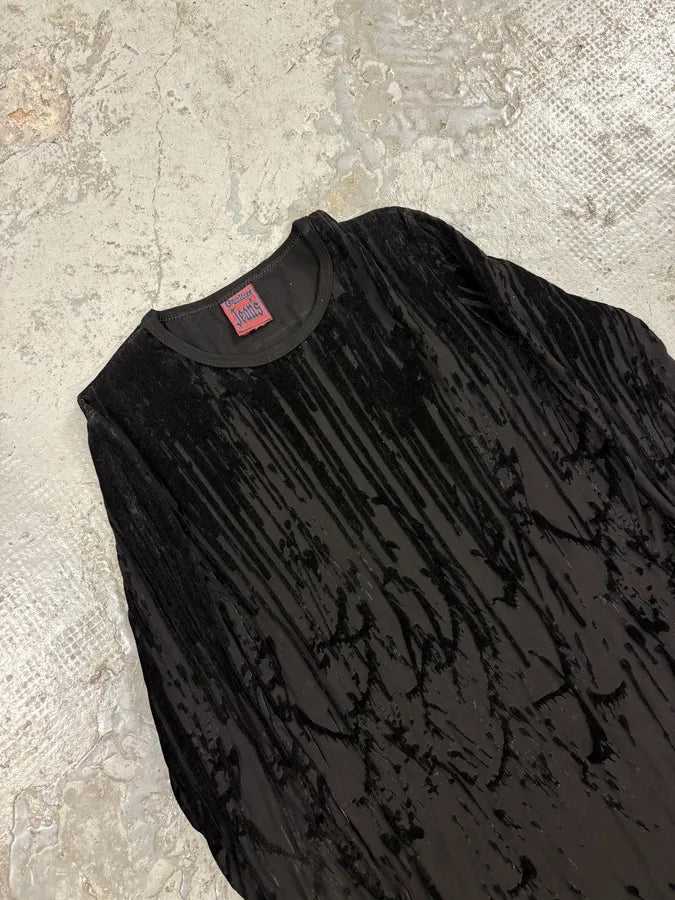 AW1998 Jean Paul Gaultier Blood Drip Black Velvet Maxi Dress (S/M) VCVbVLm 3