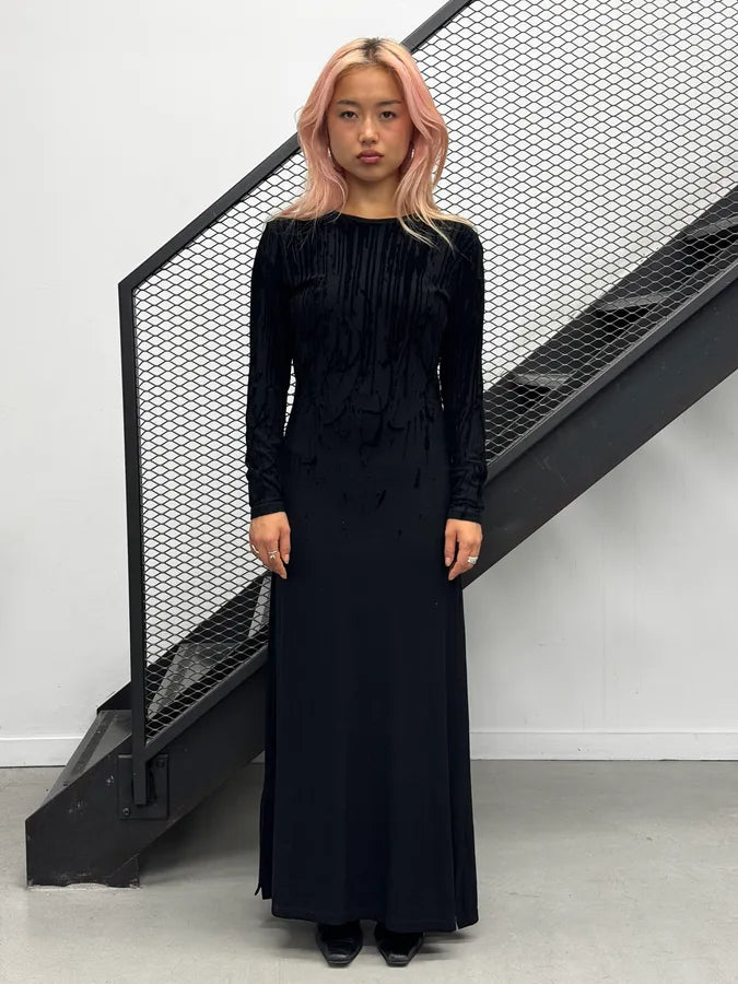 AW1998 Jean Paul Gaultier Blood Drip Black Velvet Maxi Dress VCVbVLm 0