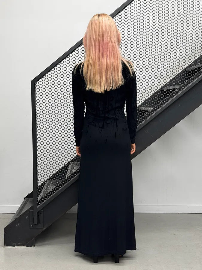 AW1998 Jean Paul Gaultier Blood Drip Black Velvet Maxi Dress VCVbVLm 1