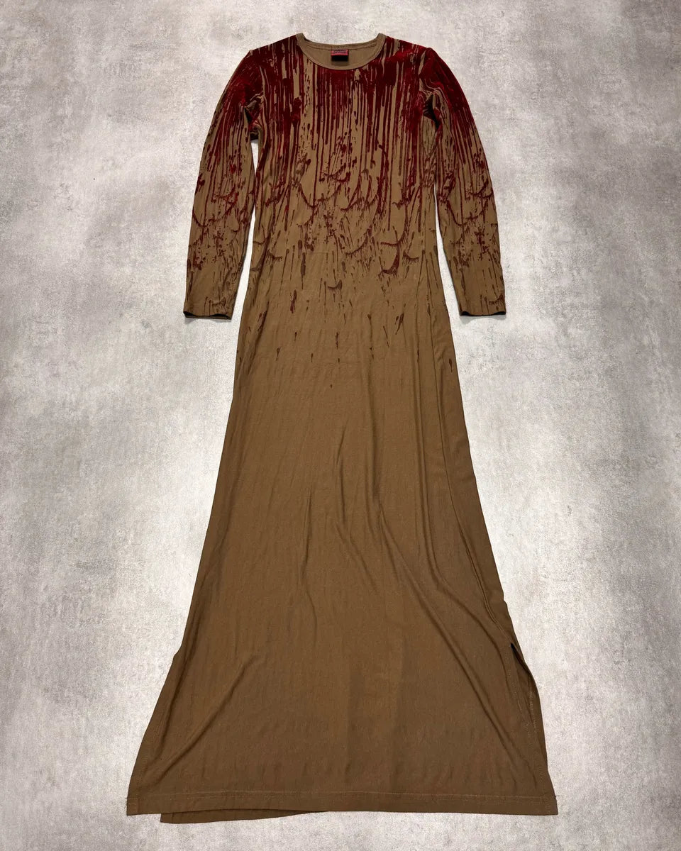 AW1998 Jean Paul Gaultier Blood Drip Kaki Maxi Dress YUXuTWS 2