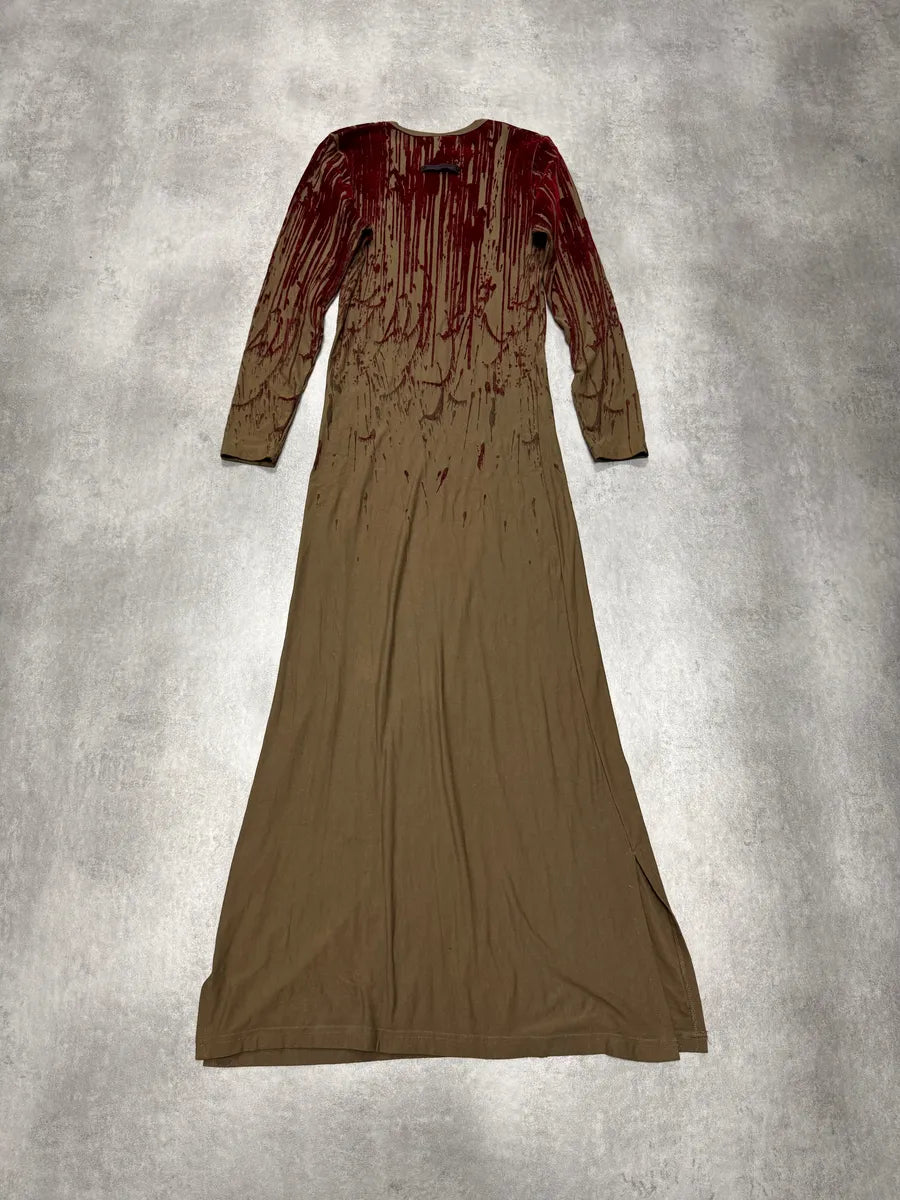 AW1998 Jean Paul Gaultier Blood Drip Kaki Maxi Dress YUXuTWS 3
