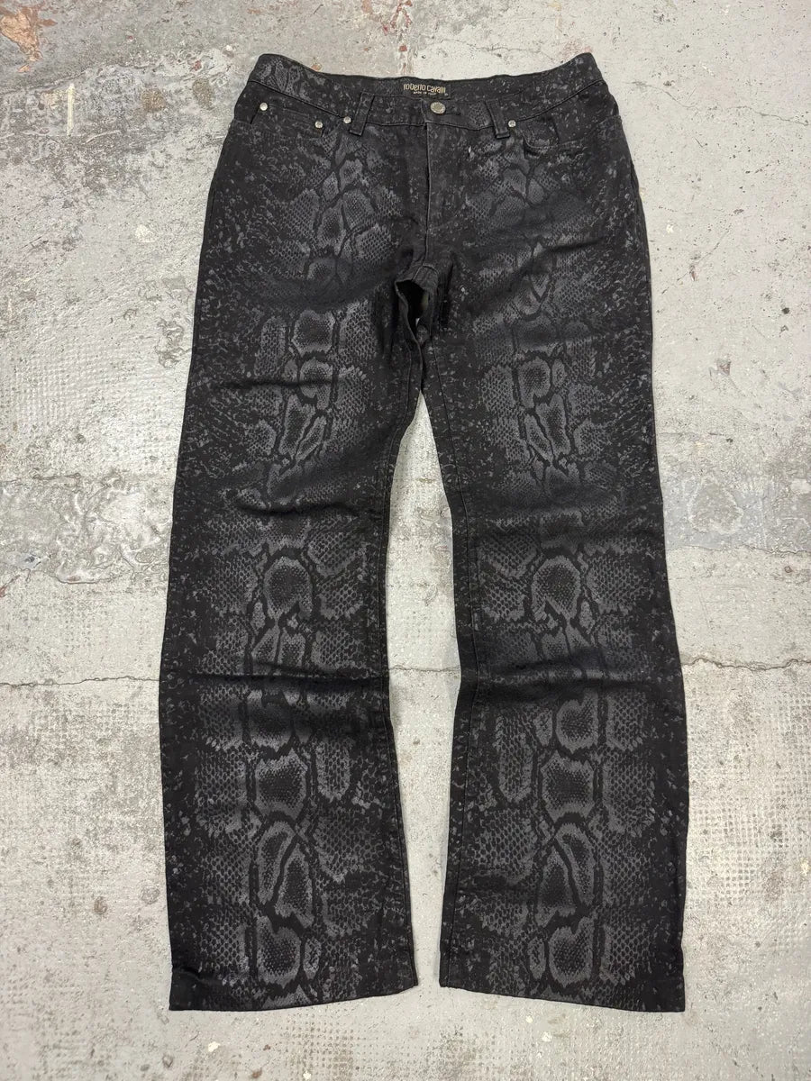 AW1998 Roberto Cavalli Black Snakeskin Python Effect Obscure Pants FfbOstf 0