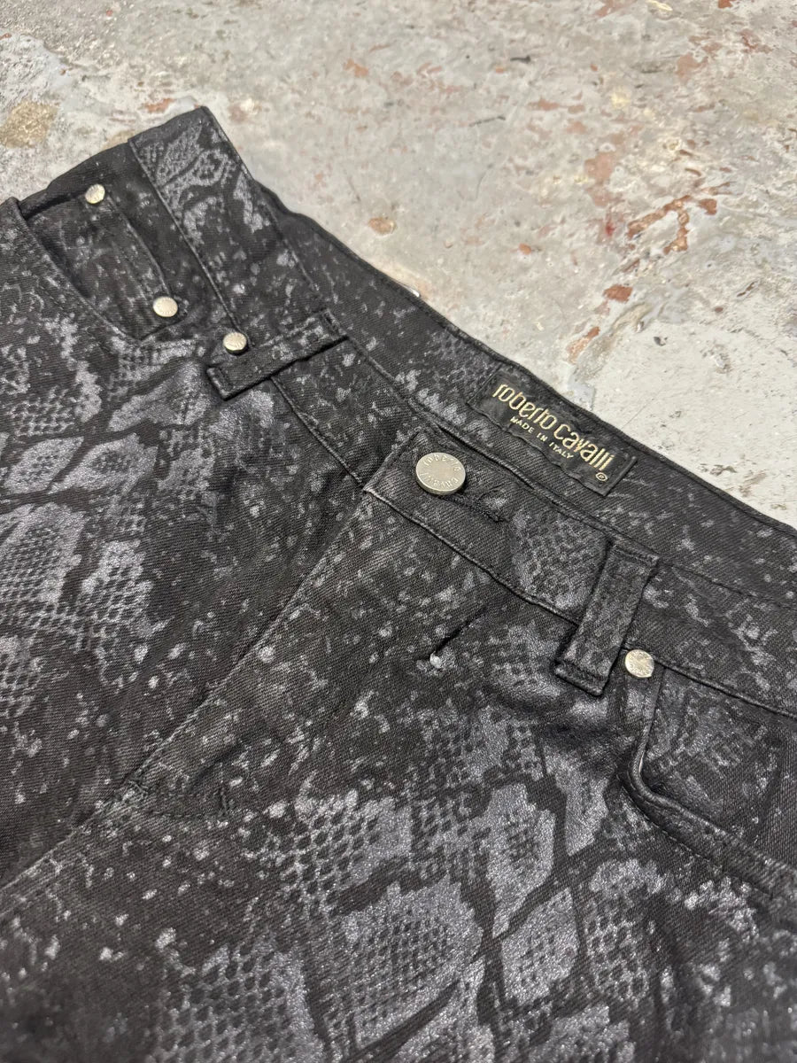 AW1998 Roberto Cavalli Black Snakeskin Python Effect Obscure Pants FfbOstf 11