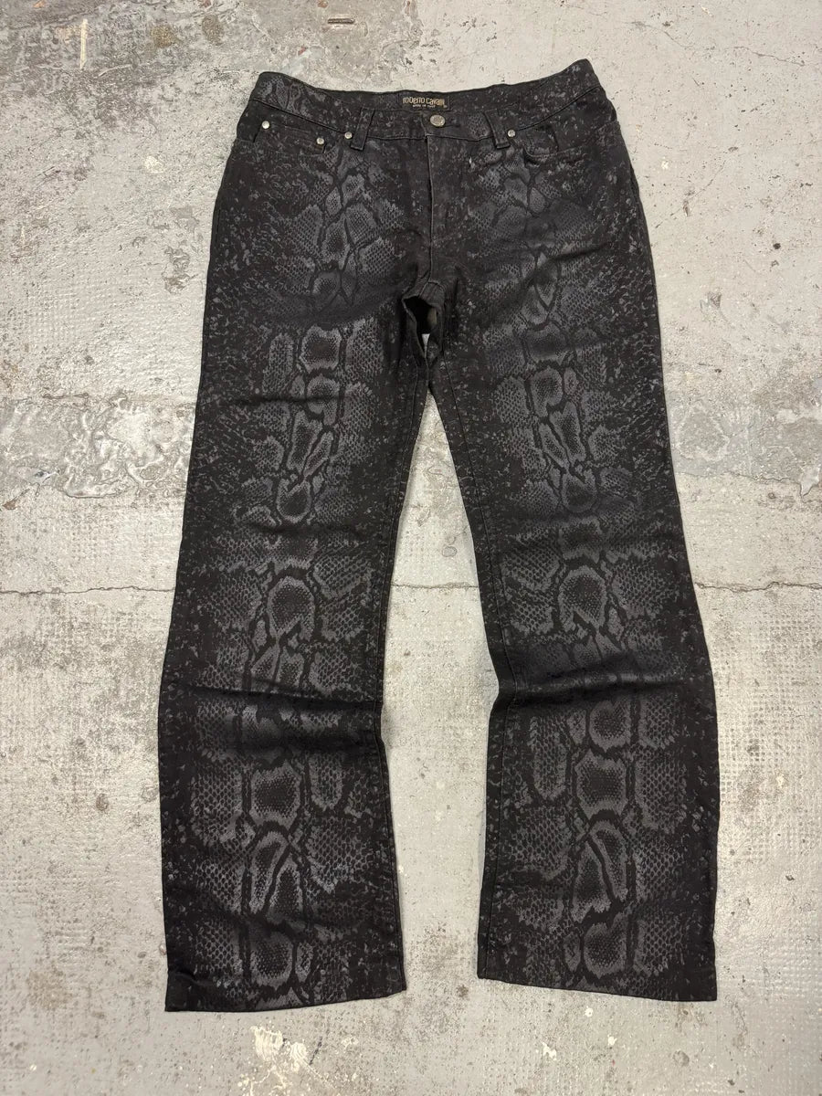 AW1998 Roberto Cavalli Black Snakeskin Python Effect Obscure Pants FfbOstf 9