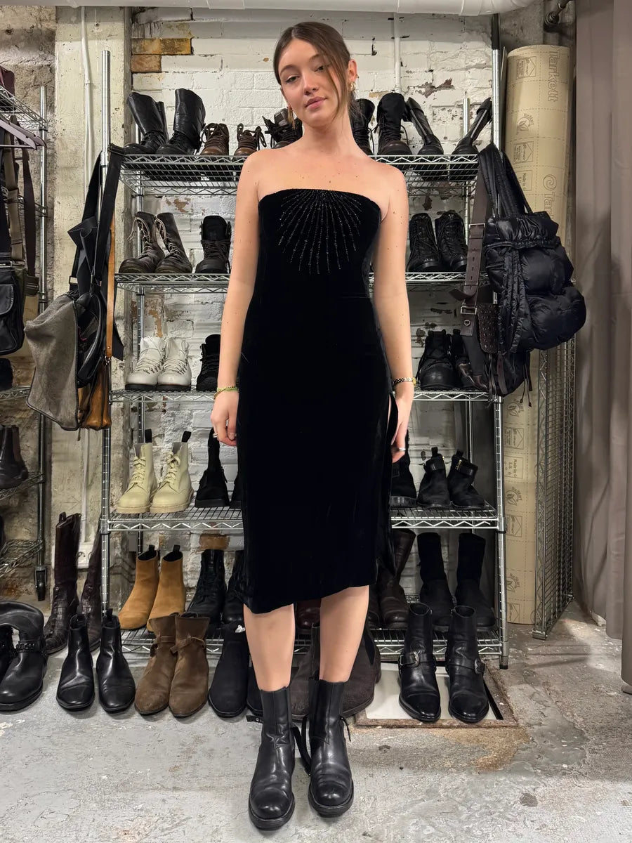 AW1999 Armani Sun Black Velvet Dress JaLFqeu 1