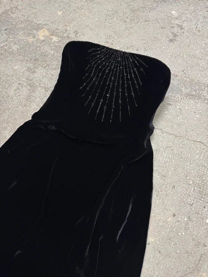 AW1999 Armani Sun Black Velvet Dress JaLFqeu 4