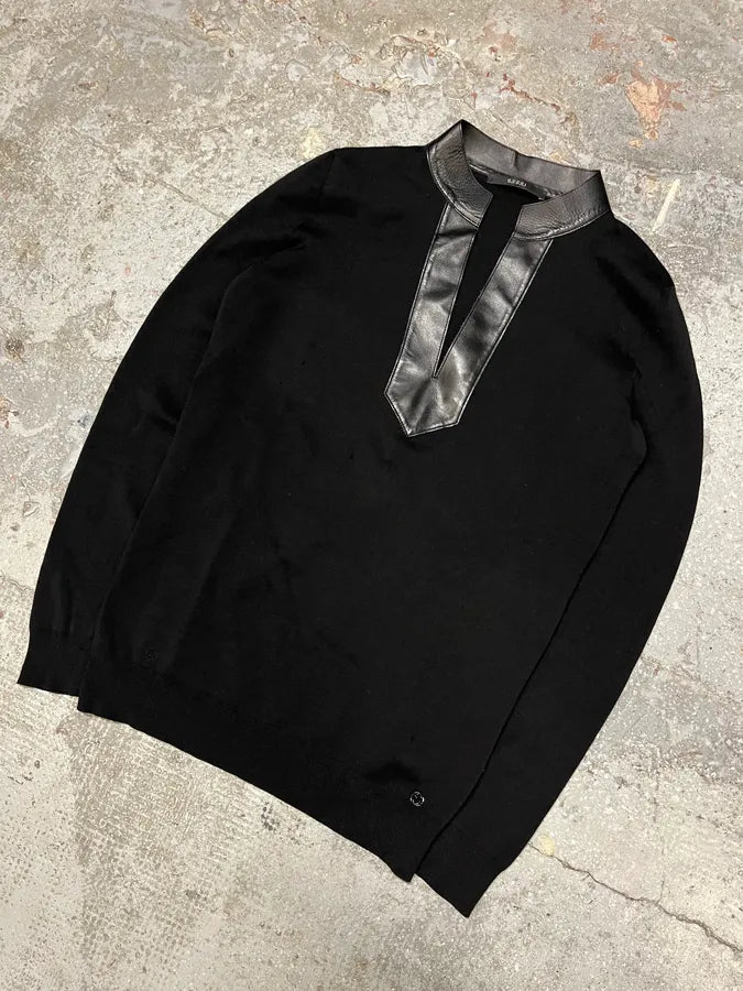 AW1999 Gucci Black Leather Collar Navy Sweater by Tom Ford (S/M) edjzApR 3