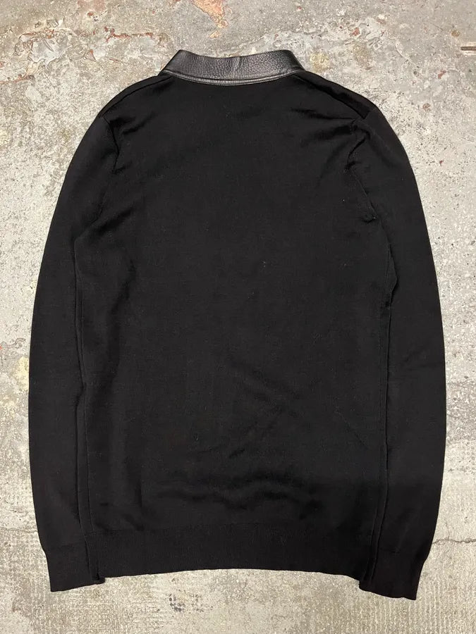 AW1999 Gucci Black Leather Collar Navy Sweater by Tom Ford (S/M) edjzApR 5