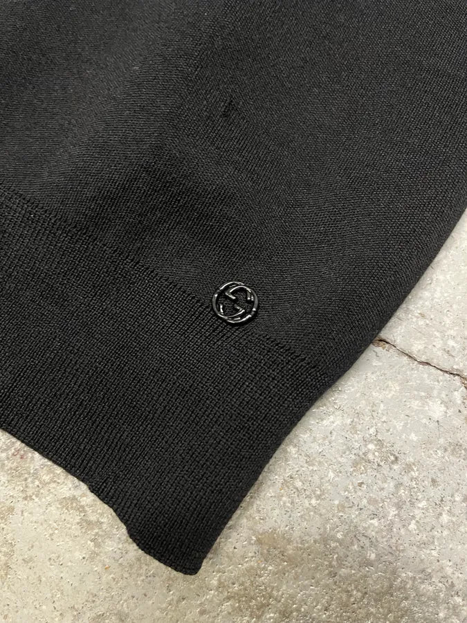 AW1999 Gucci Black Leather Collar Navy Sweater by Tom Ford (S/M) edjzApR 7