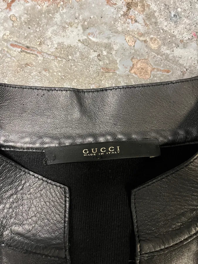 AW1999 Gucci Black Leather Collar Navy Sweater by Tom Ford (S/M) edjzApR 8