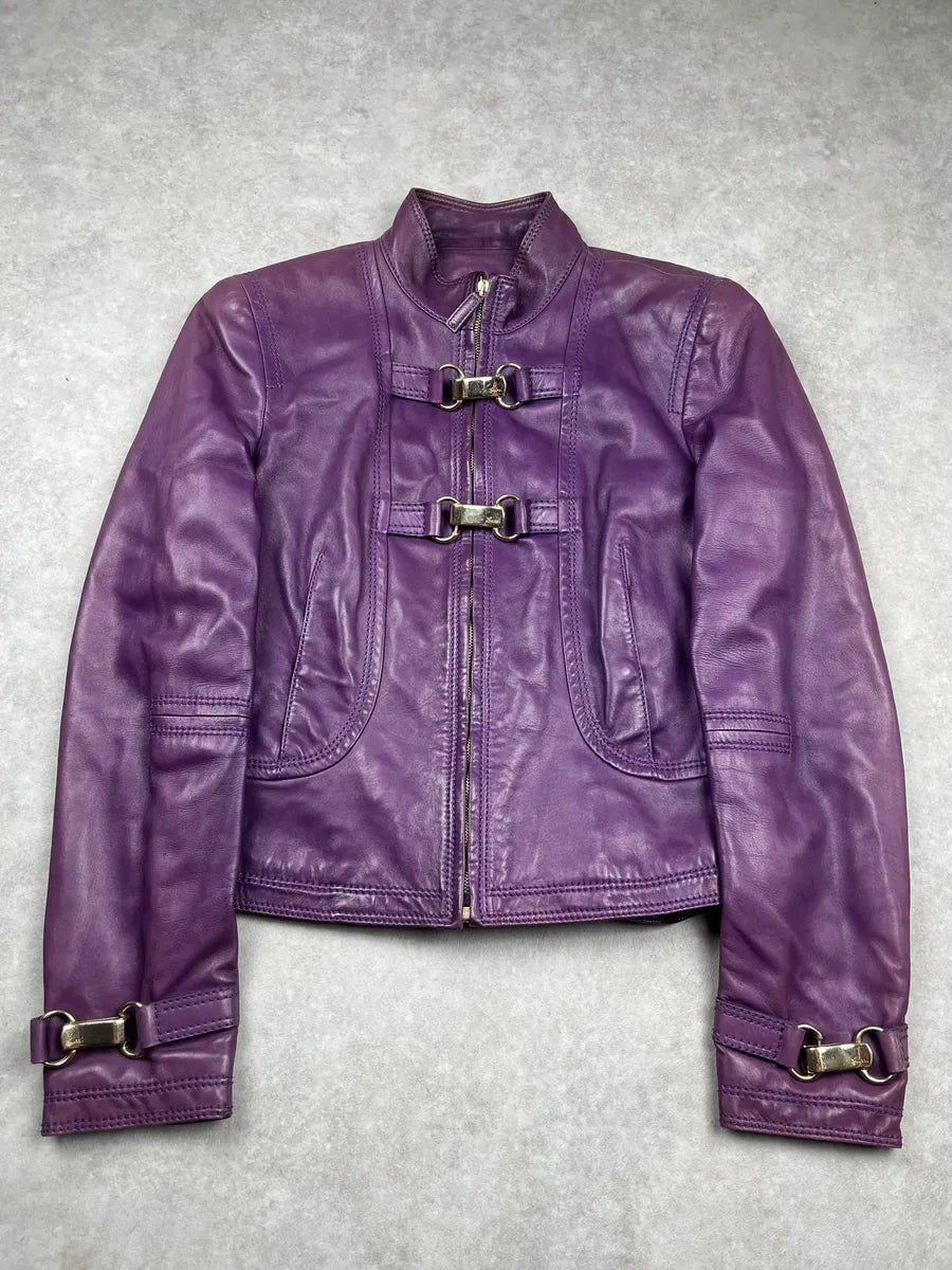 AW1999 Gucci Double Buckle Purple Leather Jacket by Tom Ford BfMpytk 3
